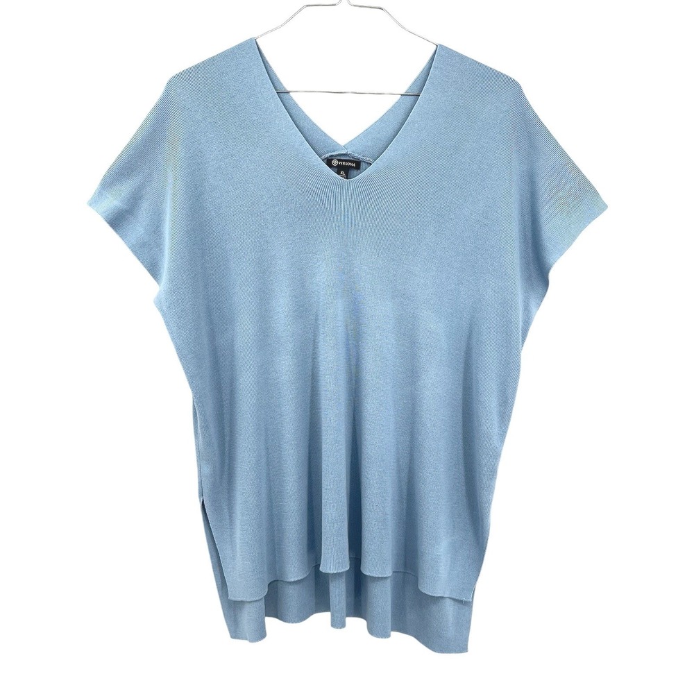 Versona Short Sleeve Sweater Top V‎ Neck Hi Low Hem Light Blue Women's XL